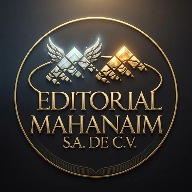 Logotipo de Editorial Mahanaim con alas y montañas doradas